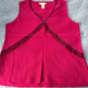 Outfit JPR Size Large Bright Pink Beaded Trim V-Neck Women's Tank Top